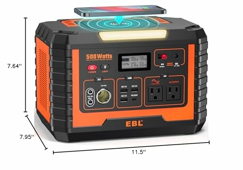 EBL 500W portable power station with wireless charging.